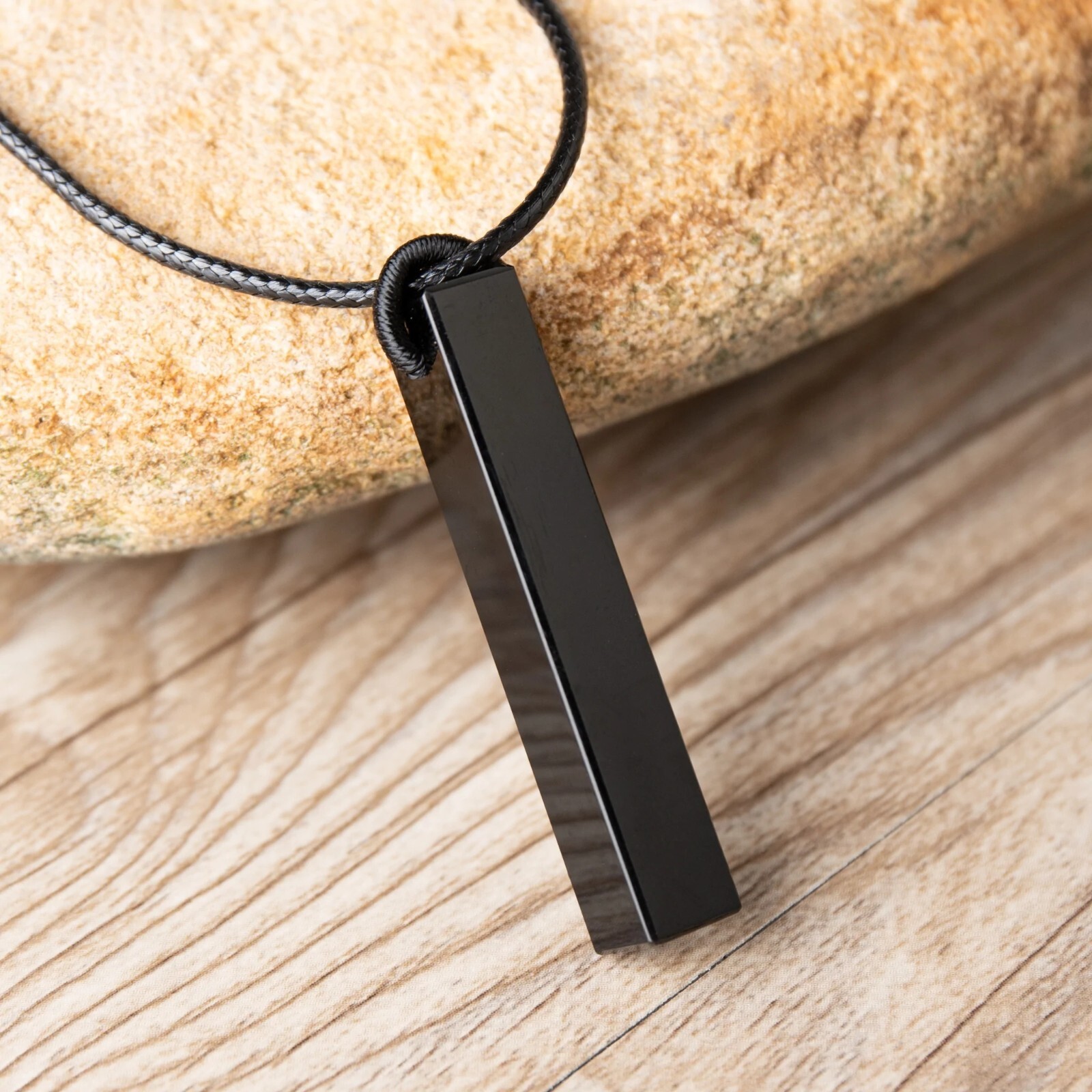Healing Black Obsidian Bar Pendant Amulet Necklace Men Women Protection Jewelry#