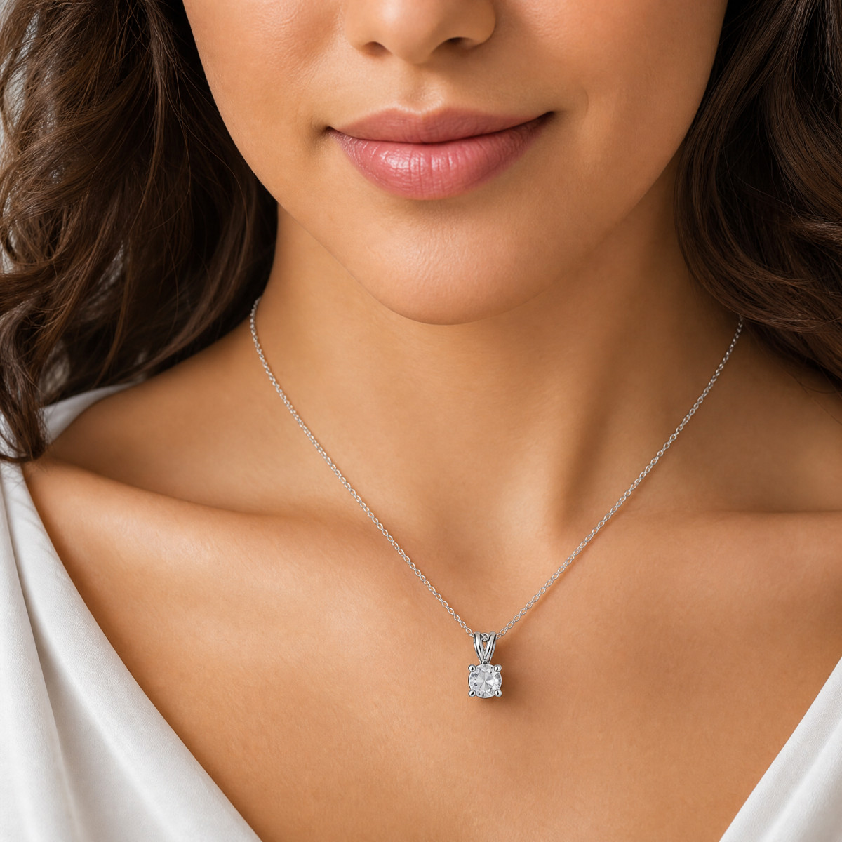 Sterling Silver 925 Round Cut 2Ct Cubic Zirconia Solitaire Pendant Necklance 18″