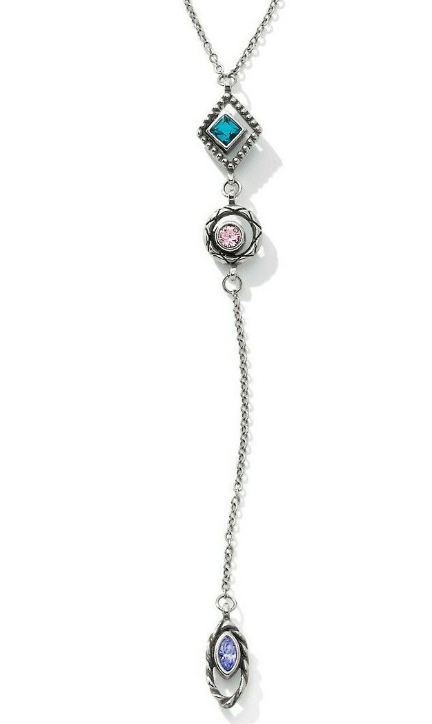 NWT Brighton HALO HORIZON Y Crystal Tassel Reversible Silver Necklace MSRP $68