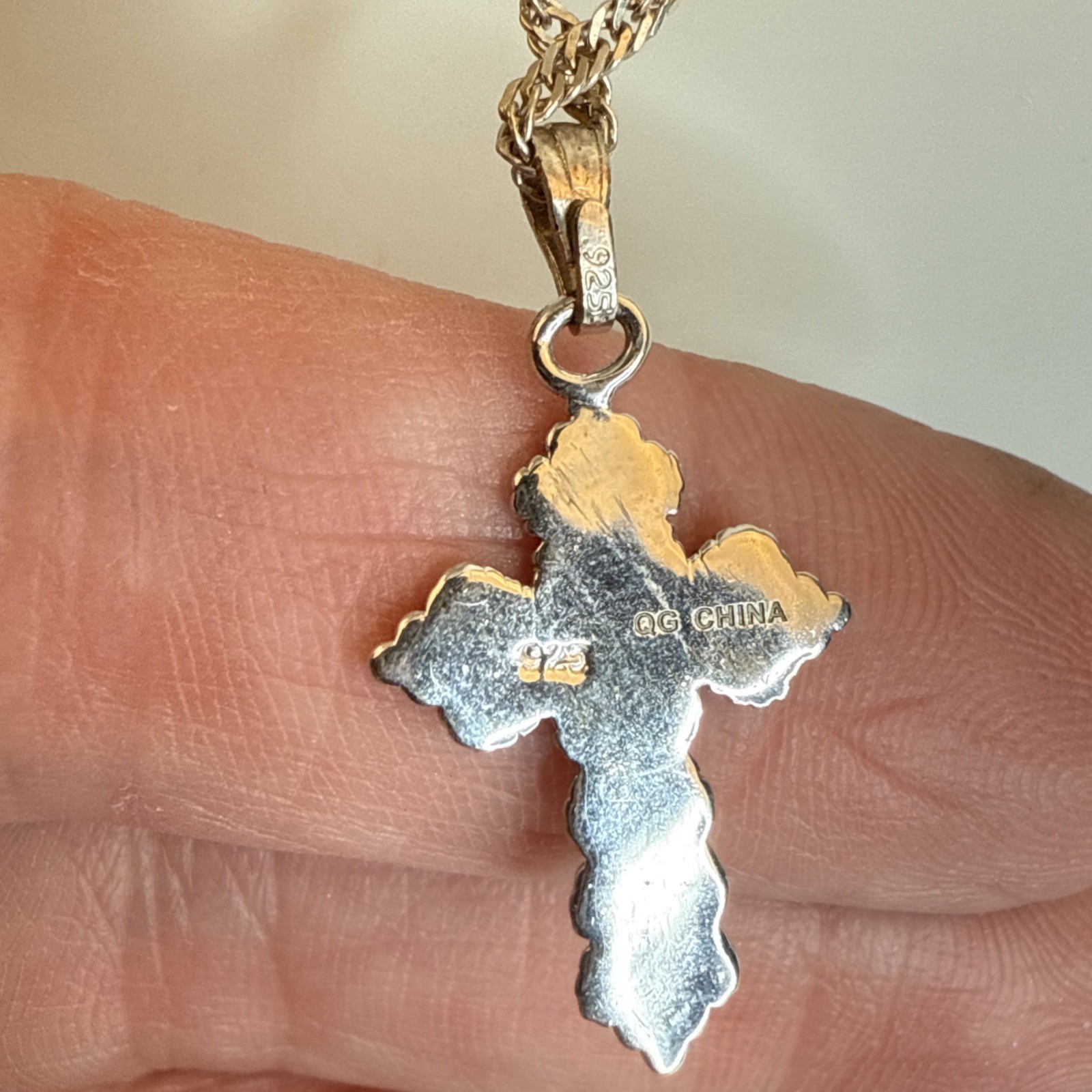 STERLING SILVER Cross Pendant 1” w/ 1mm Width 18″ Chain 3.7g