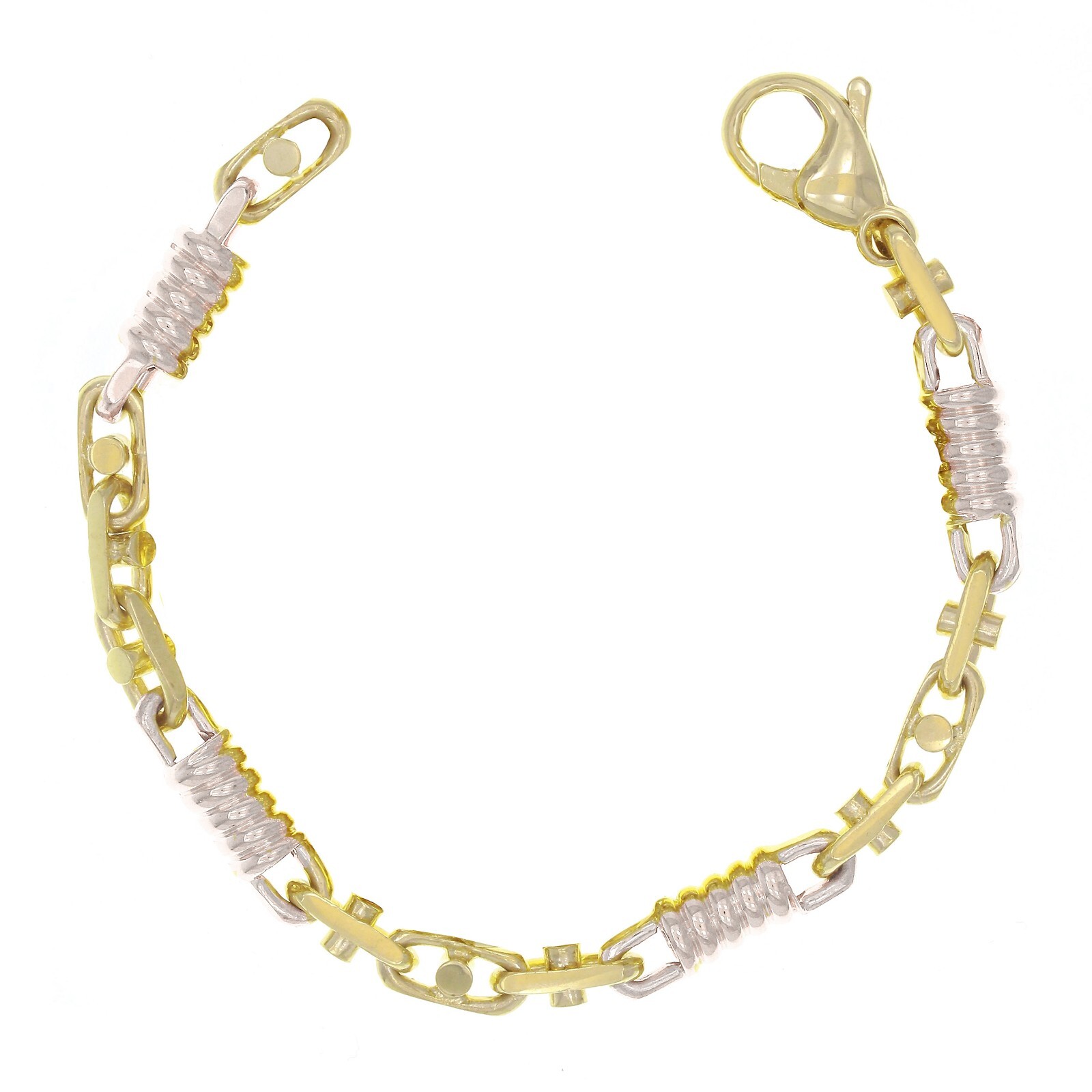 10k Yellow & White Gold Handmade Spring Barrel Link Bracelet 7.5″ 5.3mm 14.5gram