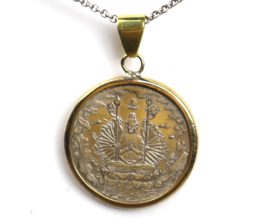 Tibet Silver Ancient Buddhist Heart Sutra Coin Pendant 25gram Coin diameter 40mm
