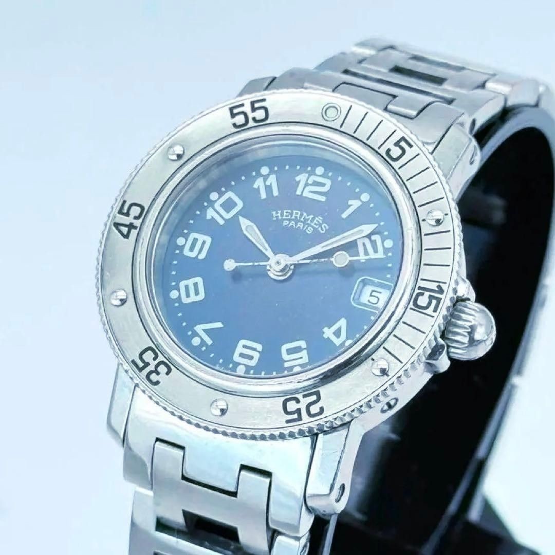 [B1P] Hermes Clipper Diver Navy Dial Mens Boys Size Quartz Wristwatch [m5n]