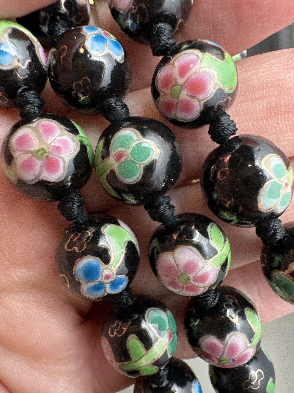 24 Inch Handknotted Hand-Painted Floral Porcelain Beaded Asian Necklace
