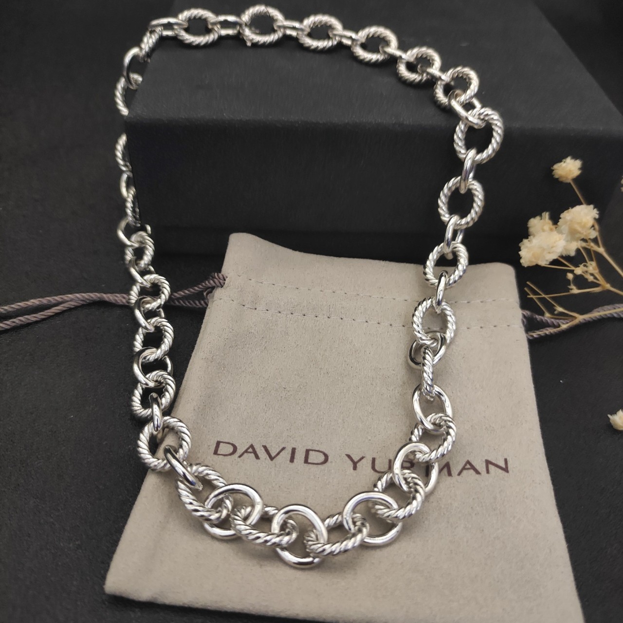 David Yurman 925 Sterling Silver Twisted Cable Large Link Statement Necklace 55