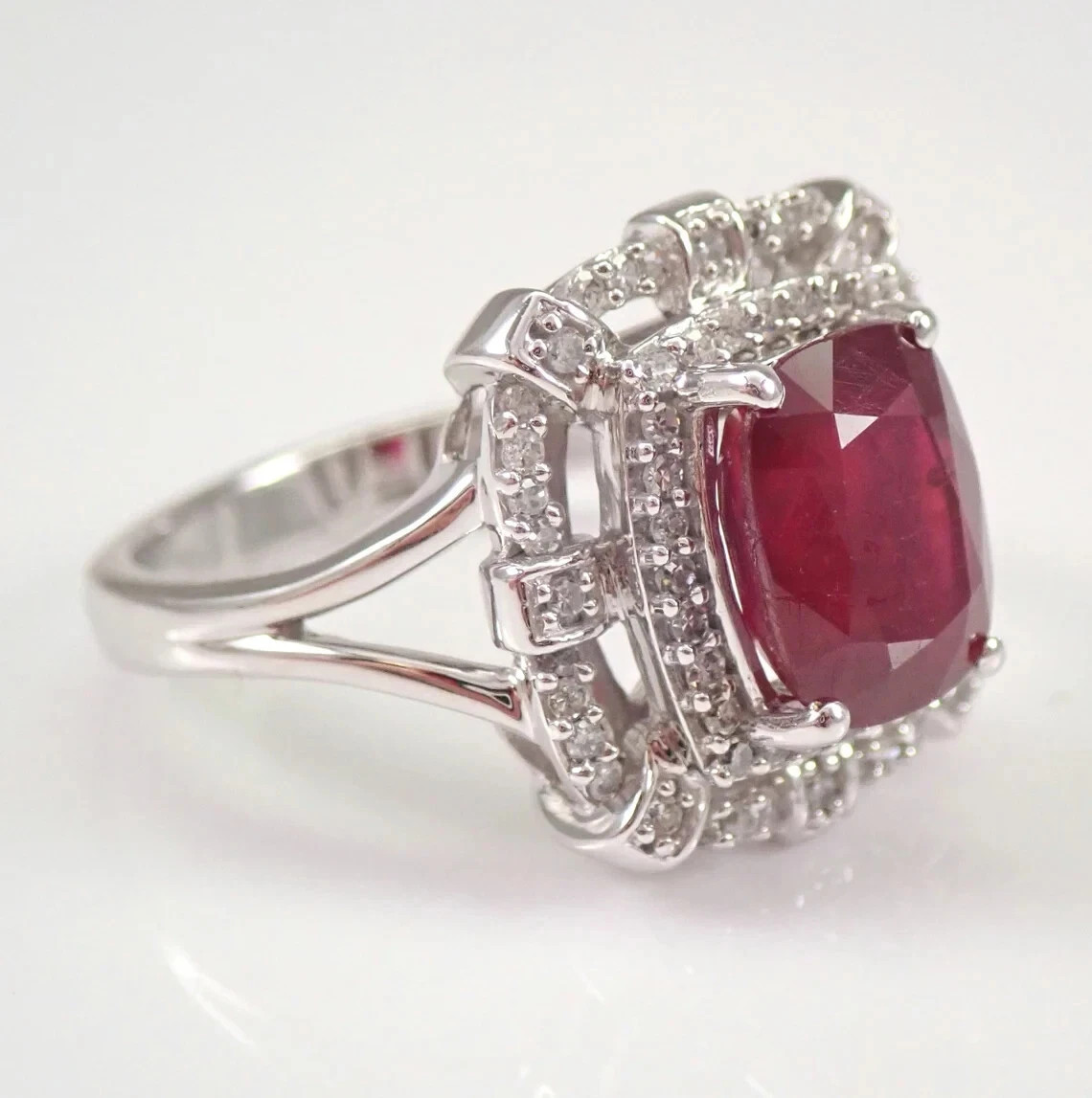 4.72 Ct Cushion Cut Natural Ruby Diamond Engagement Ring 14K Solid White Gold 6