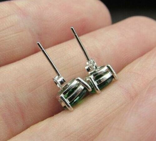 925 Sterling Silver 7 x 5MM Emerald Oval Cut CZ Stud Earrings For Women