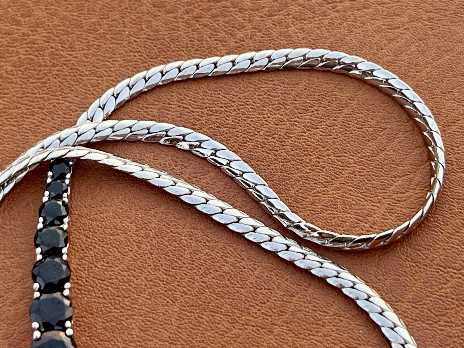925 Sterling Sliver Snake Chain Black Spinal Necklace 16 in Signed Y