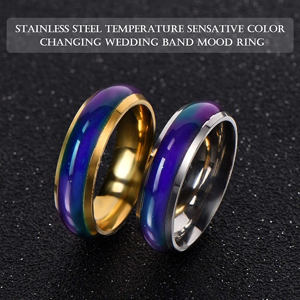 Temperature Changing Mood Ring for Men and Women, Stainless Steel Durable Couple