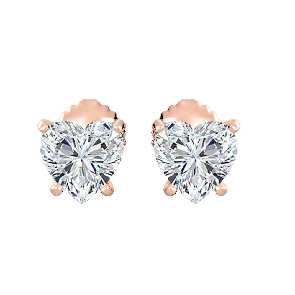Certified Heart Shaped D/FL Genuine Moissanite Solitaire 4-Prong Stud Earrings
