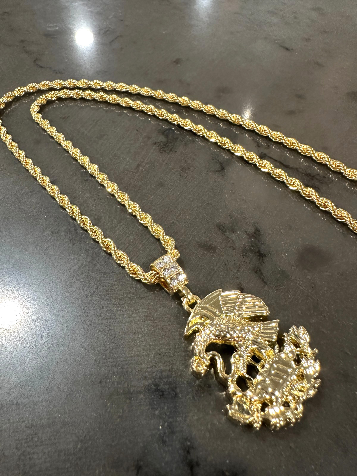 Custom Men’s 14k Gold Stamp Rope Eagle Snake 24 Inches ” 4mm Plated Necklace