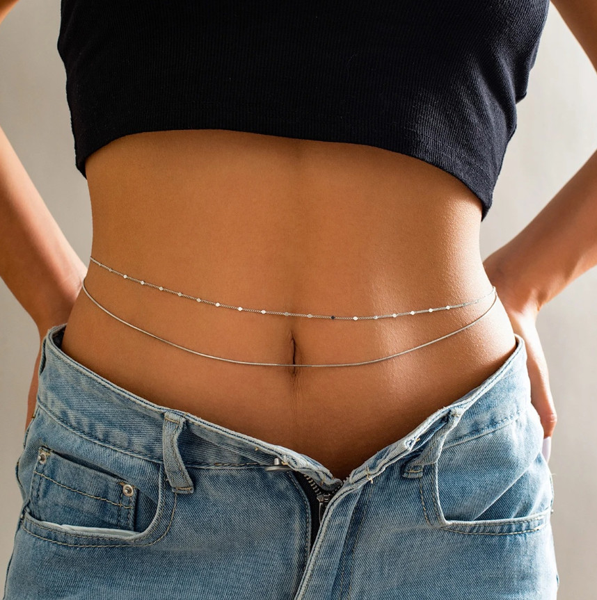 2pcs Boho Snake Chain Waist Belt Set – Rhinestone Bikini Body Jewelry – NEW