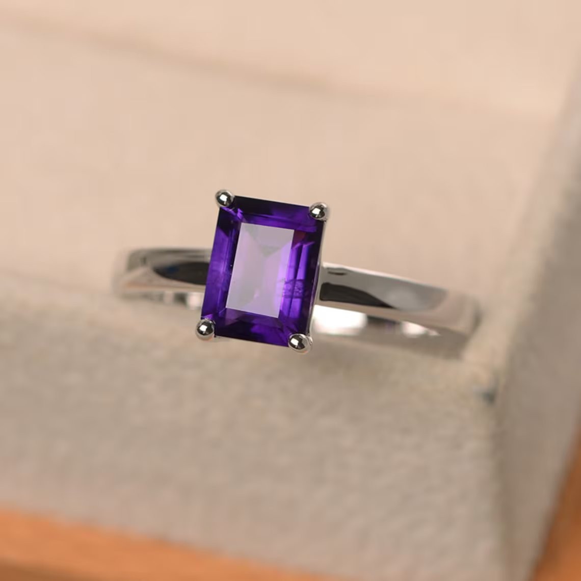 2CT Amethyst Gemstone 925 Silver Plated Solitaire Ring US Duty Free