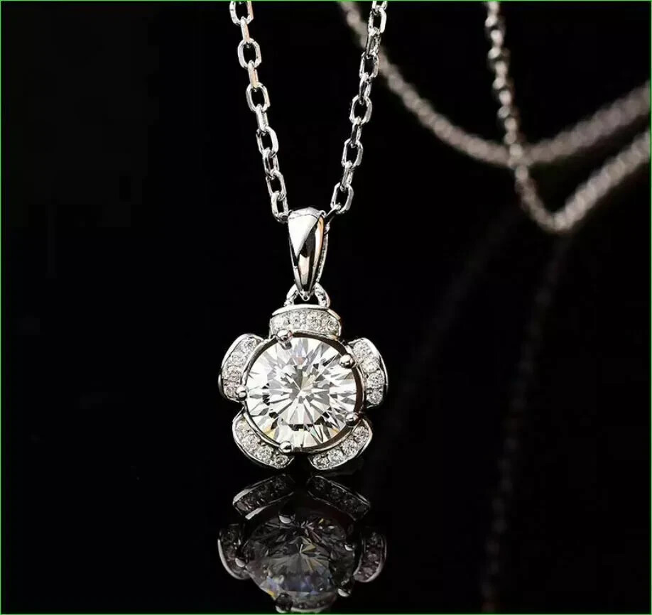 2Ct Lab Created Diamond Flower Bud Pendant Free Chain 14K White Gold Finish