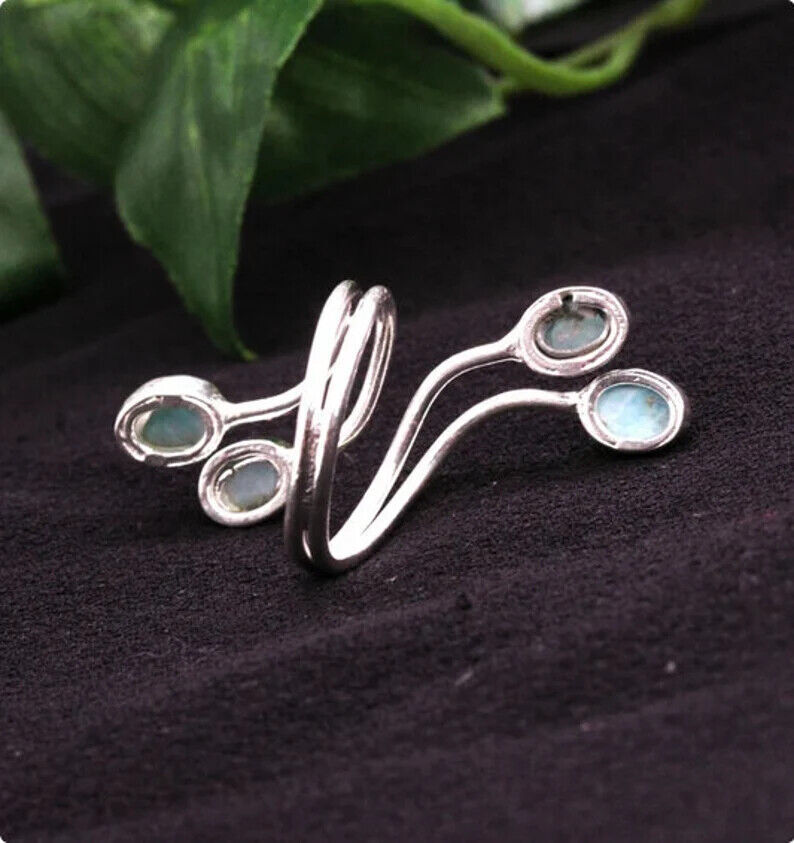 Solid 925 Silver Larimar Ring Handmade Statement Adjustable Ring All Size SR177