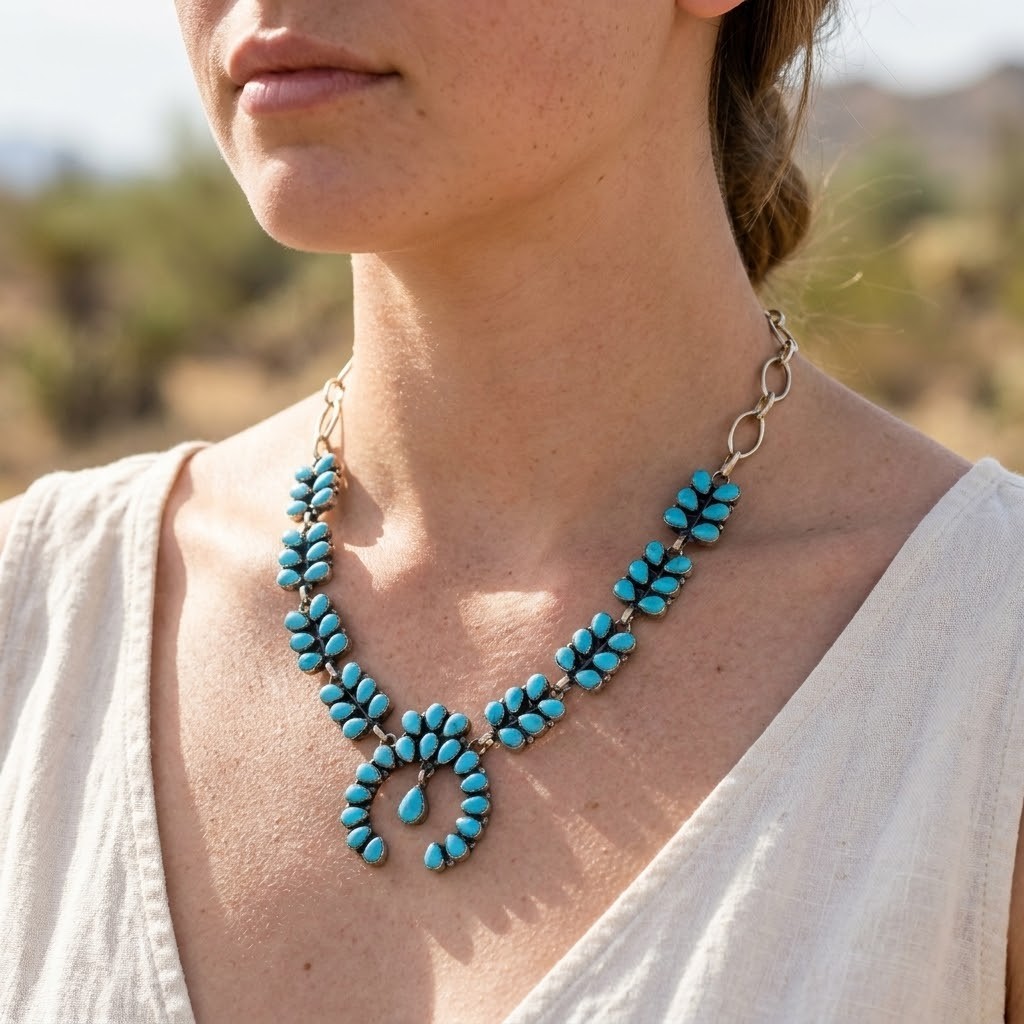 Sterling Silver Sleeping Beauty Turquoise Navajo Handmade Adjustable Necklace