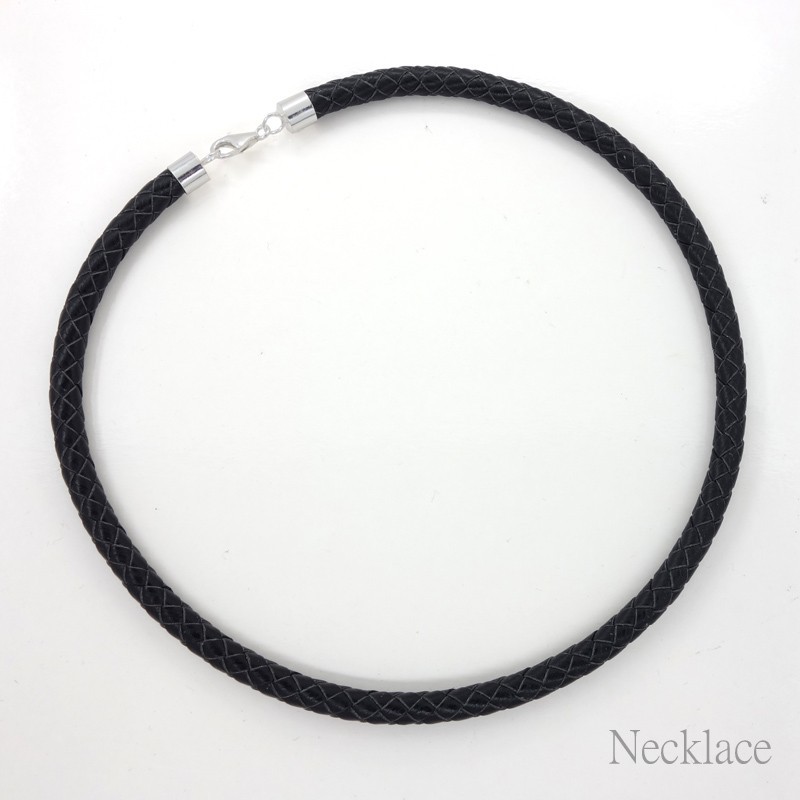 Sterling Silver 6mm Braided Round Genuine Leather Cord Necklace / Bangle