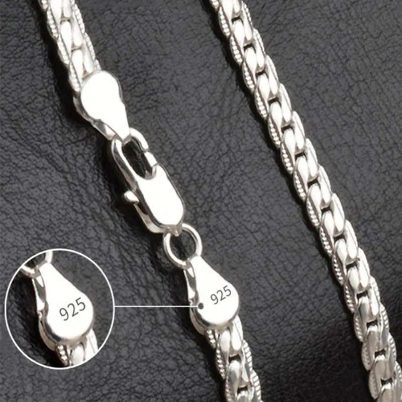 925 Sterling Silver 5mm Side Chain Necklace Bracelet Set Kit Men Women Gift