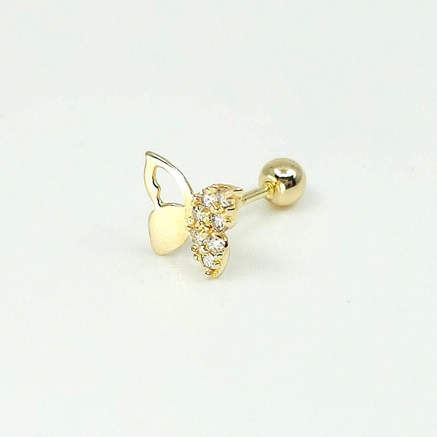 14K Gold Butterfly Stud Earrings, Piercing Earring, Screw Back Earring