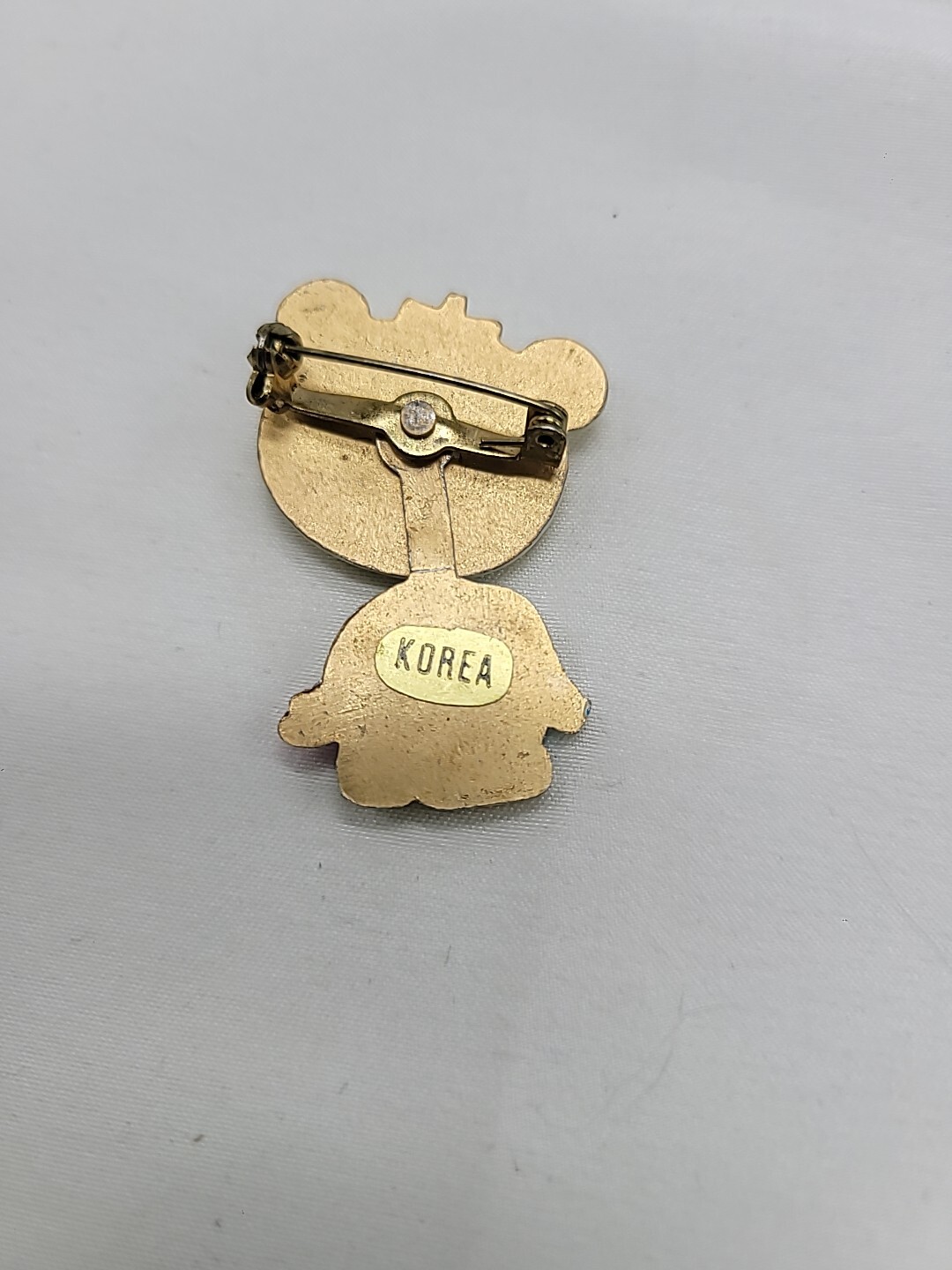 Vintage Enamel Bear Pin w/ Moveable Dangling Body, Made in Korea, 1.5” Tall Cute