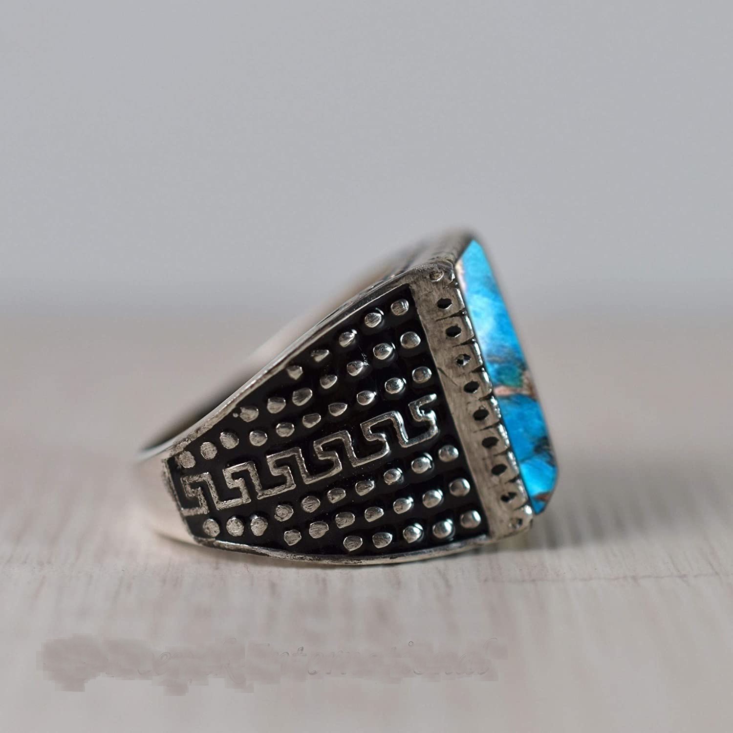 Solid 925 Sterling Silver AA Natural Copper Turquoise Gemstone Men’s Unisex Ring