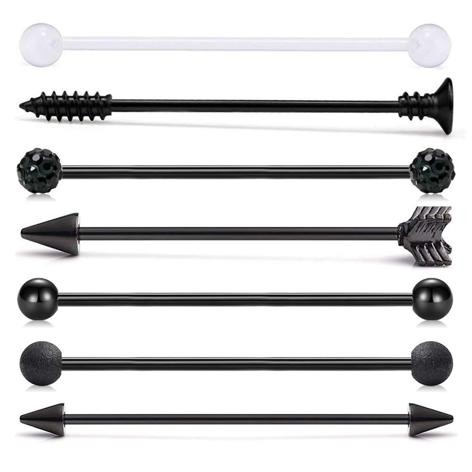 7PCS 14G 38mm Industrial Barbell Earrings Arrow Ear Cartilage Piercing Jewelry