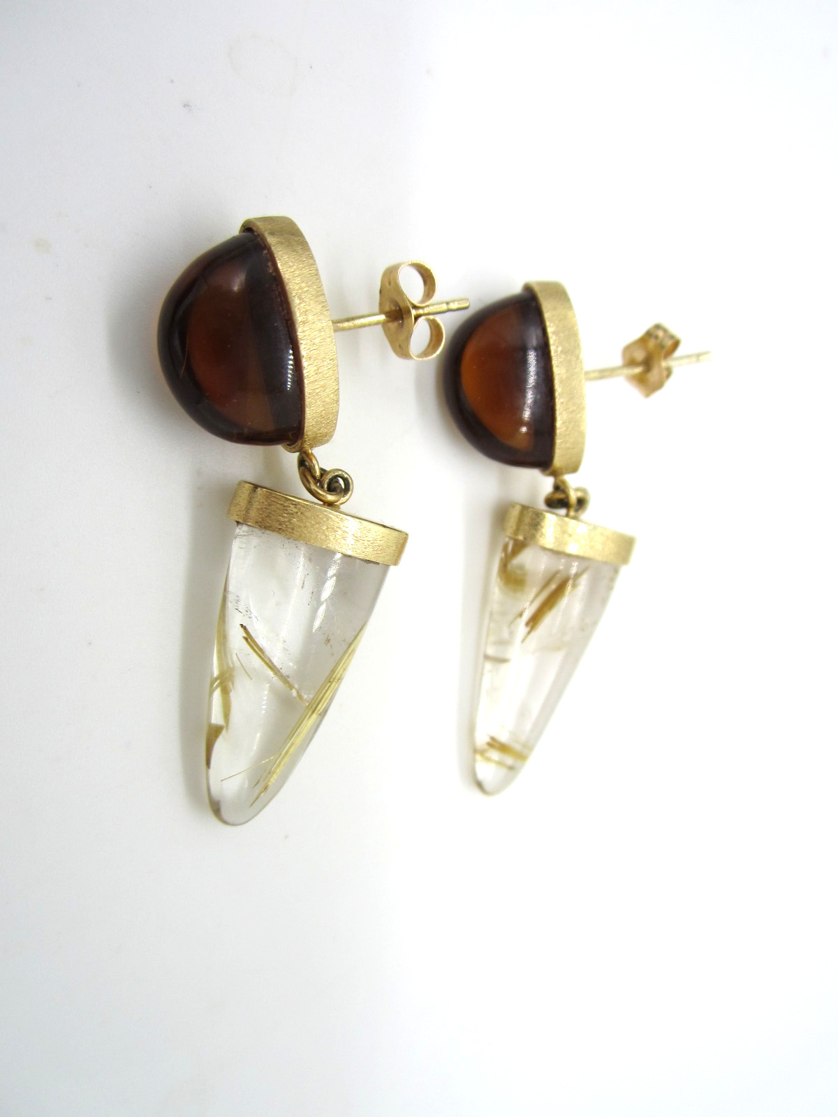 Fabulous 14k Yellow Gold Rutilated Quartz Citrine 7.7 Gram Drop Pierced Earrings
