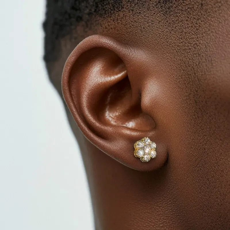 HELLOICE Moissanite Cluster Flower Stud Earrings VVS D Color Full Synthetic Mois