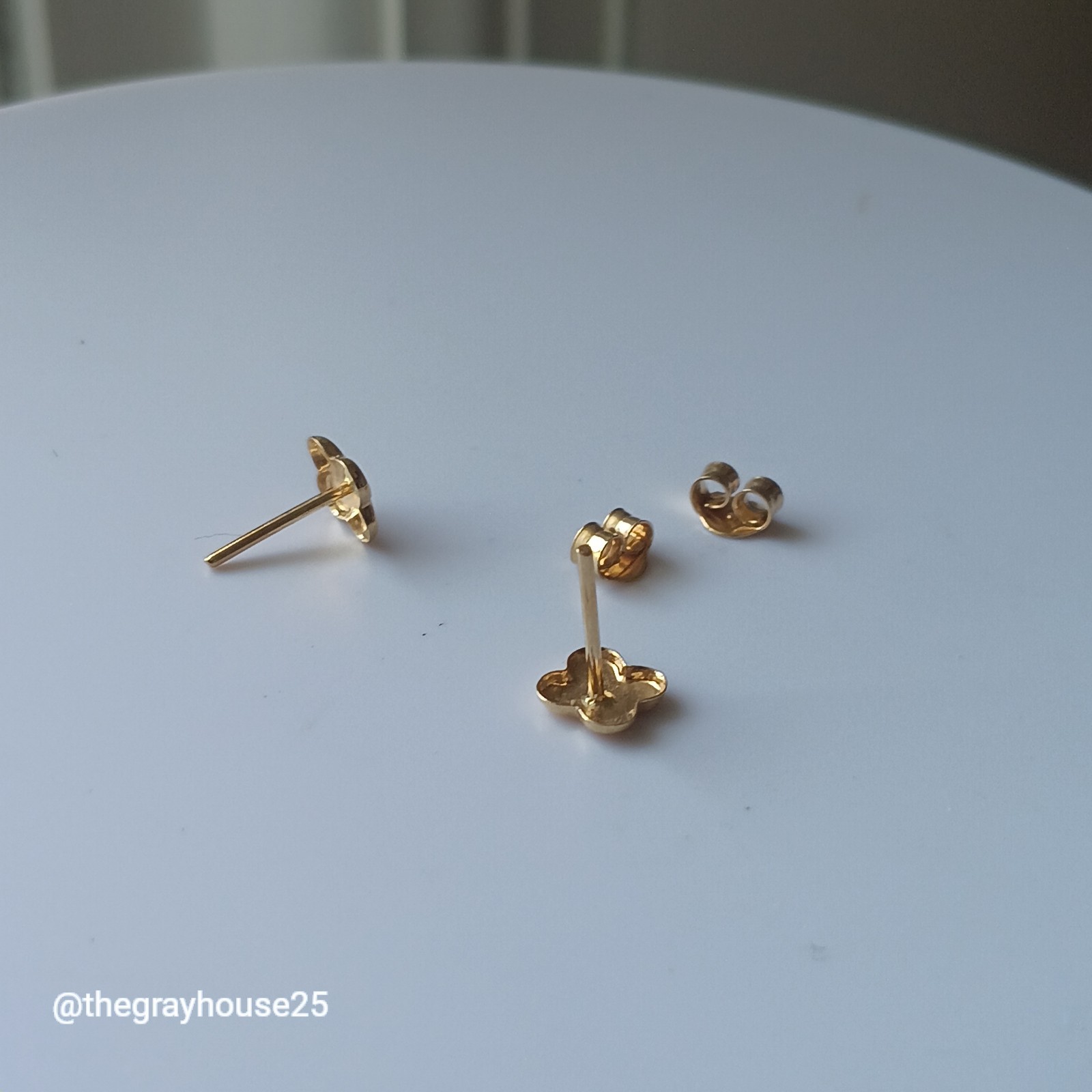 18K Yellow Gold Clover Stud Earrings 6mm Flower Unisex Adult Kids Stamped NEW