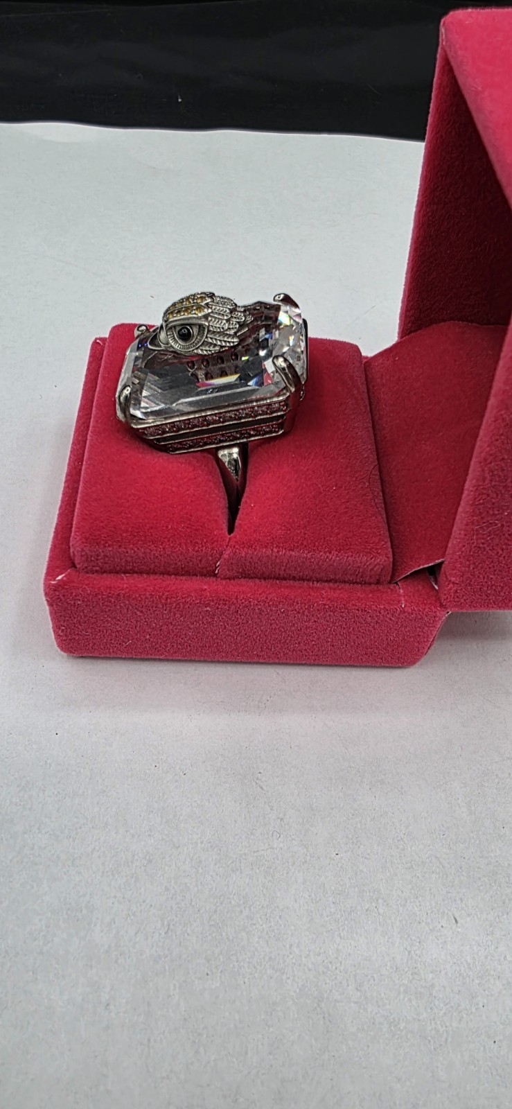 Kurt Geiger London Tone Crystal Eagle Head Statement Cocktail Ring Size 8