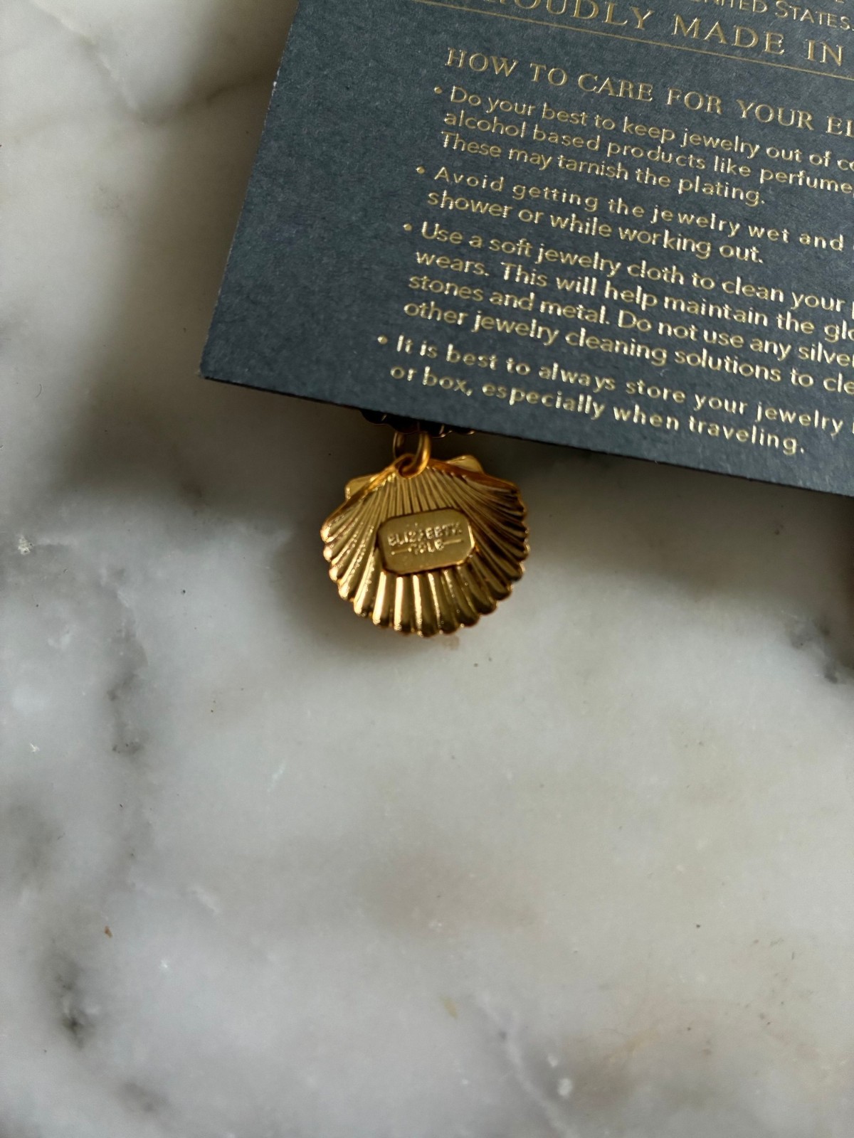 Elizabeth Cole shellace shell gold plated earrings new tags box signed
