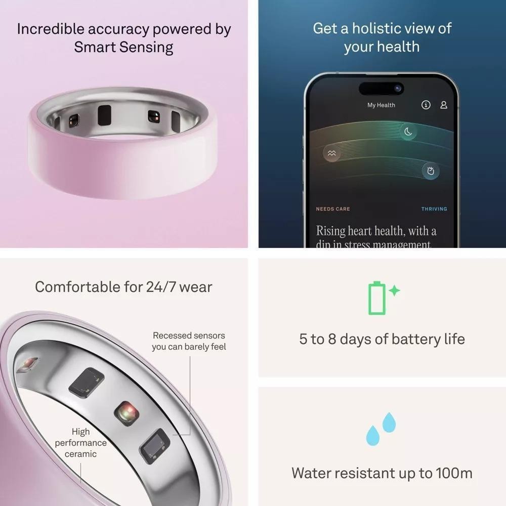 Oura Ring 4 Ceramic Smart Ring Size 8 Petal-Blush Pink Health Tracker Excellent