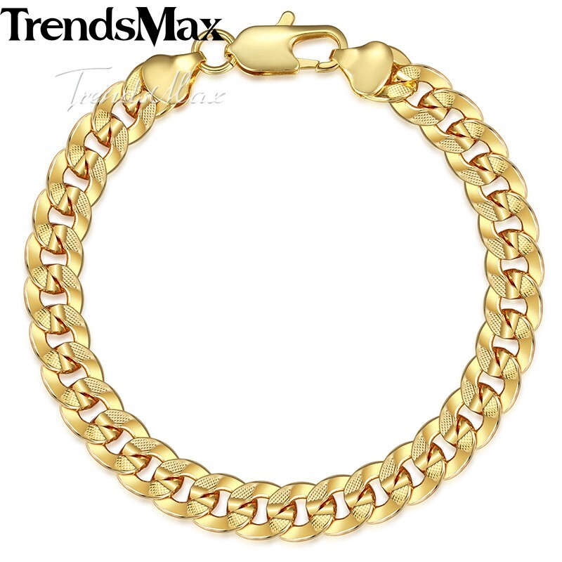 9MM 8″ HAMMERED Curb Cuban Bracelet 18K Gold Filled Chain Jewelry For Men Women