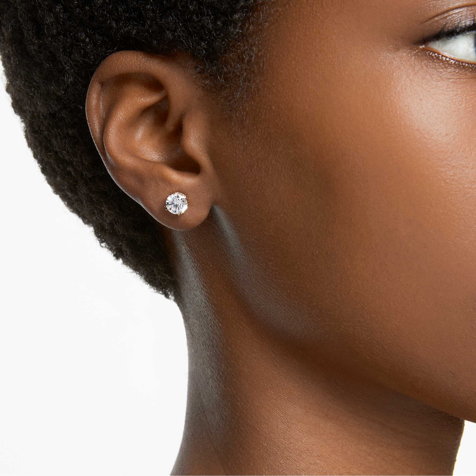 Swarovski Stilla Stud Earrings Round Cut, White, Gold-Tone Plated 5642595