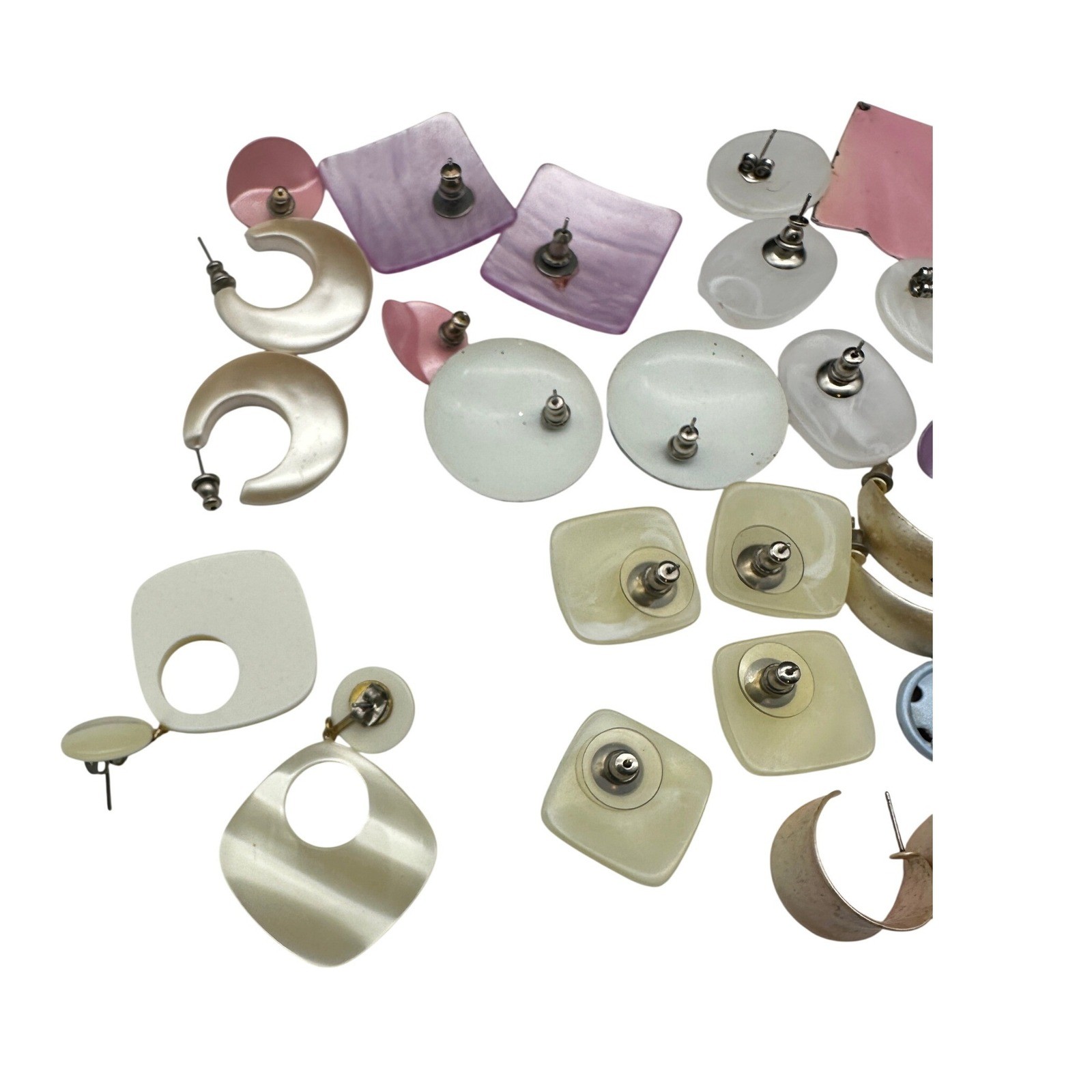 Vintage 80s Statement Earring Lot Pastel Geometric Acrylic Resin Pearlized 16pc