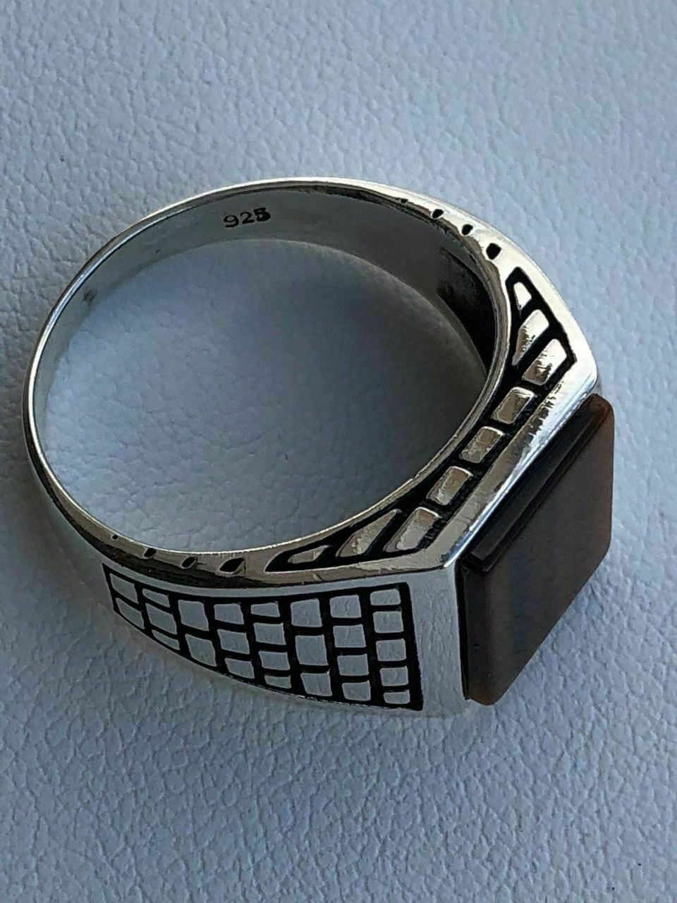 Mens Real Solid 925 Sterling Silver Tiger Eye Square Ring Size 7 8 9 10 11 12 13