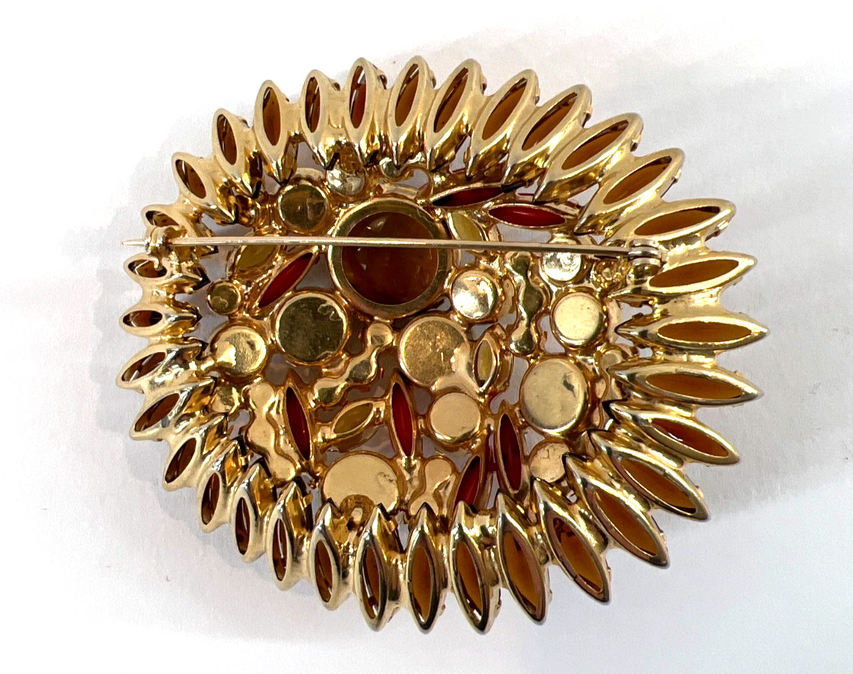 JULIANA D&E Amber Navettes, ABs, Art Glass 2-PC Set Bracelet Brooch