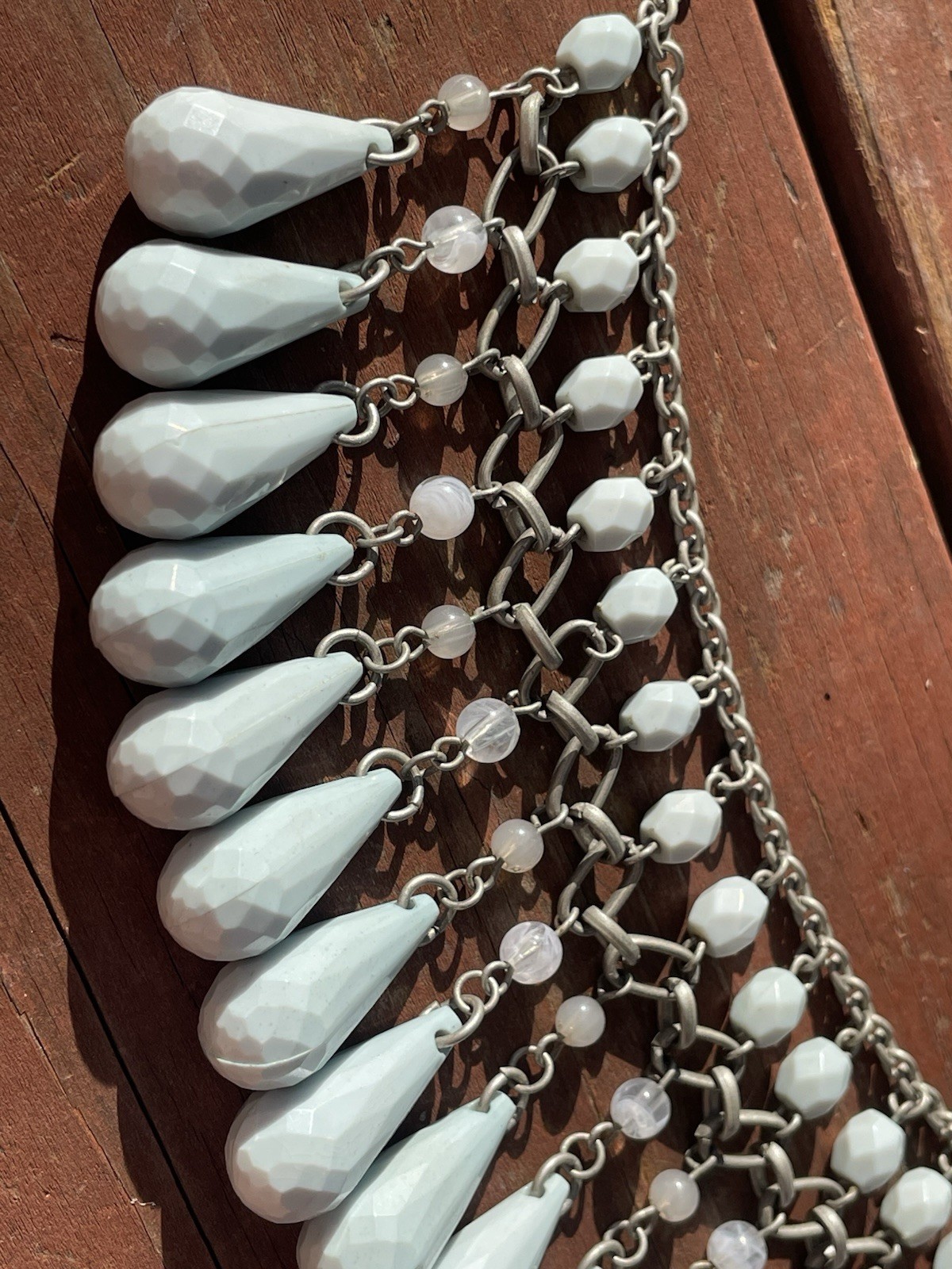Statement Bib Collar Fringe Necklace Chunky Light Green Beads Adjustable Chain