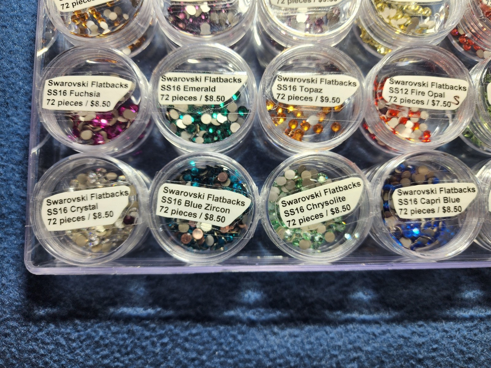 Huge Swarovski Flatback Crystal Lot 28 Jars 1400+ Pieces SS12 SS16 + Pearls