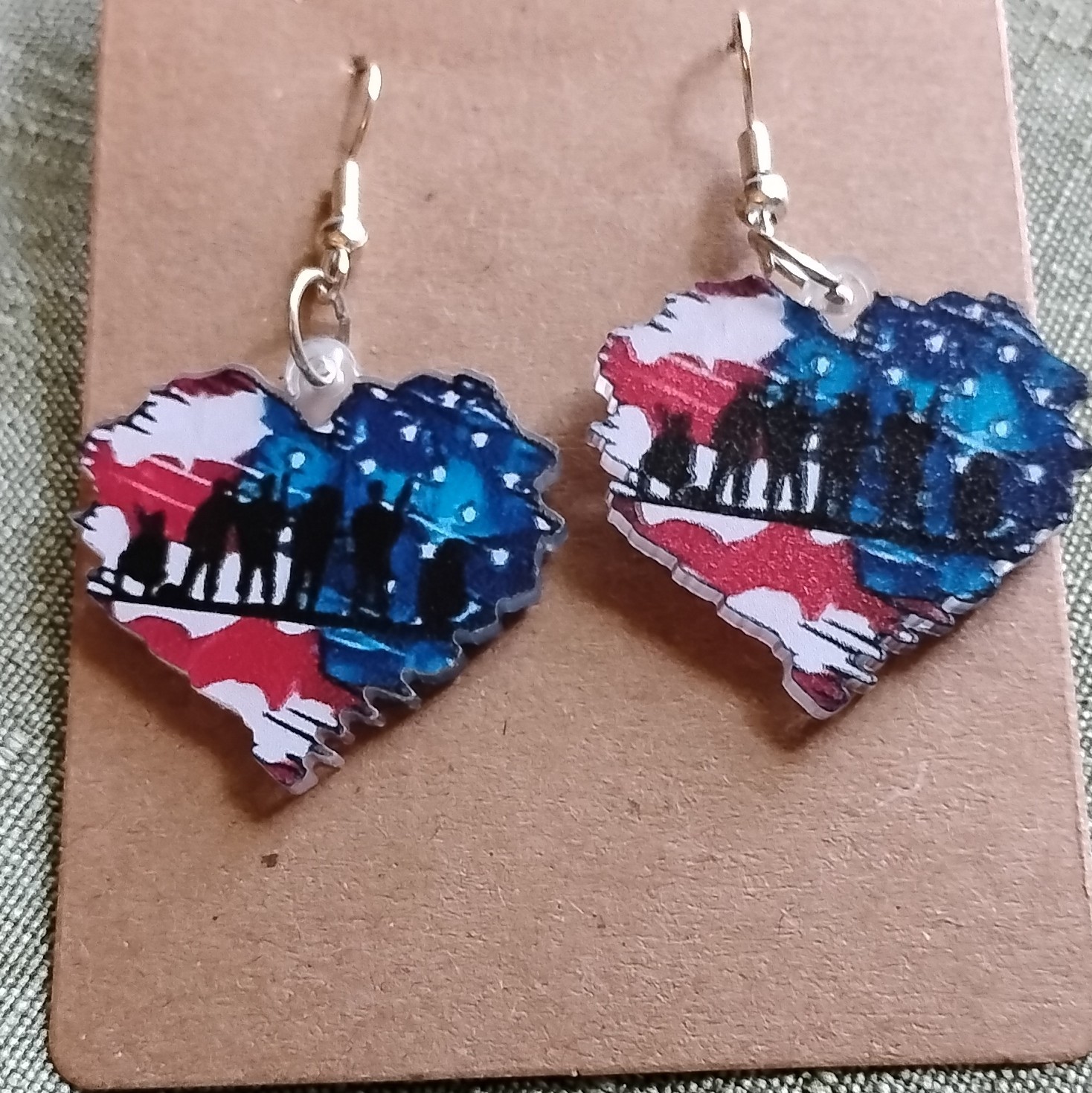 Patriotic Heart Acrylic Earrings. Happy 250th America! 6038