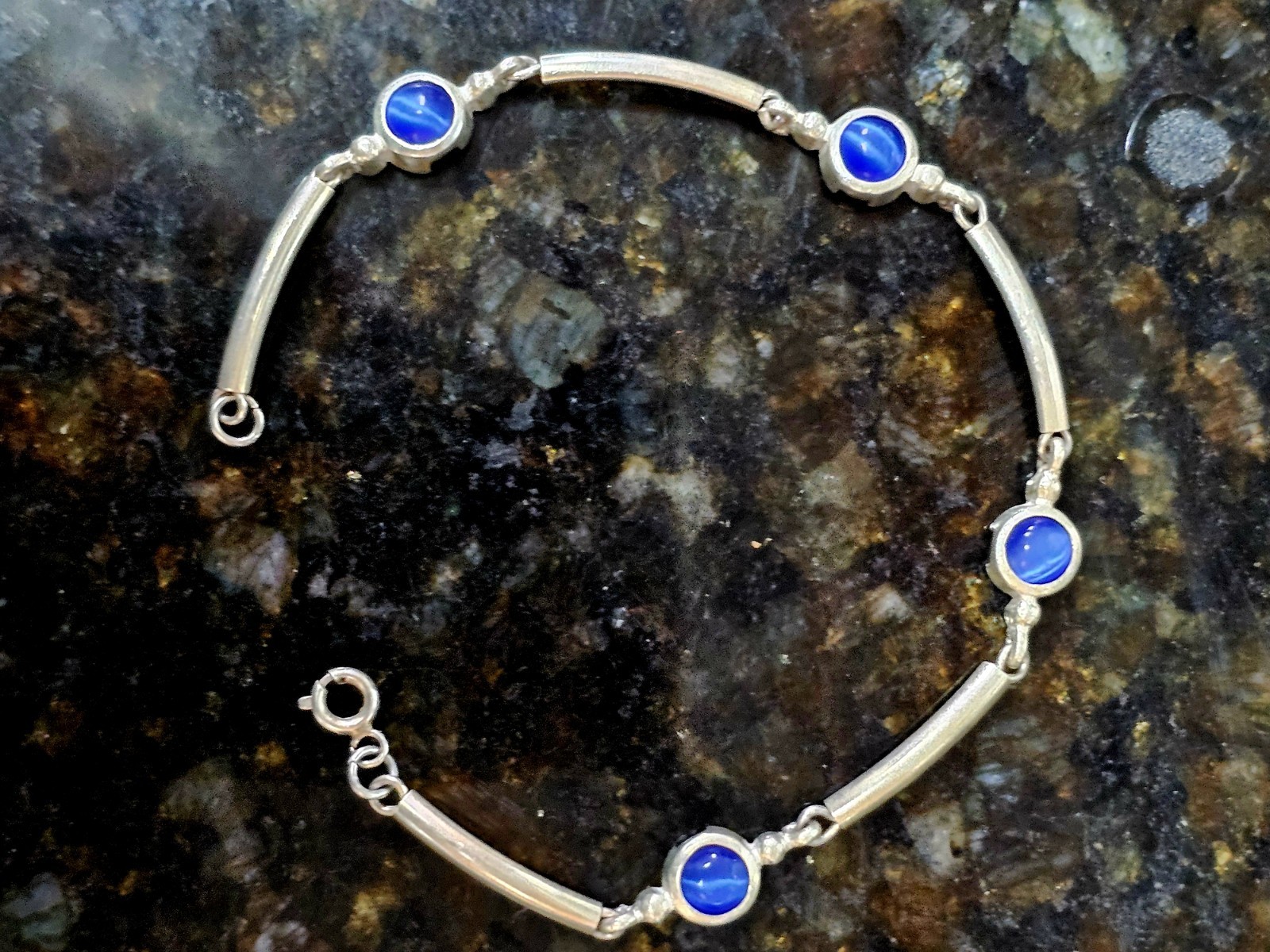 925 Sterling Blue Cat’s Eye Link Bracelet 7.7 Gram