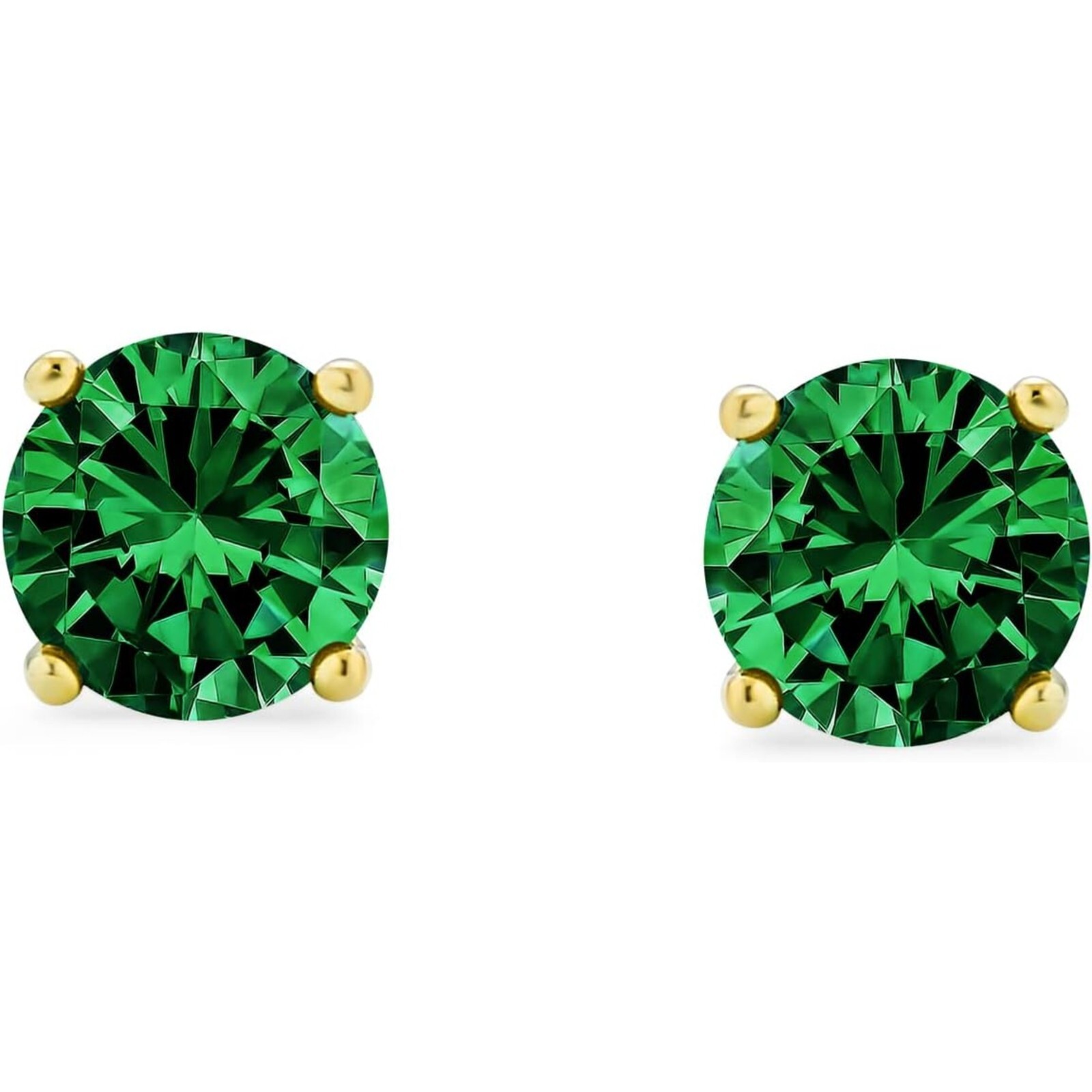6 mm Emerald Round Stud Earrings – Yellow Gold plated Sterling Silver