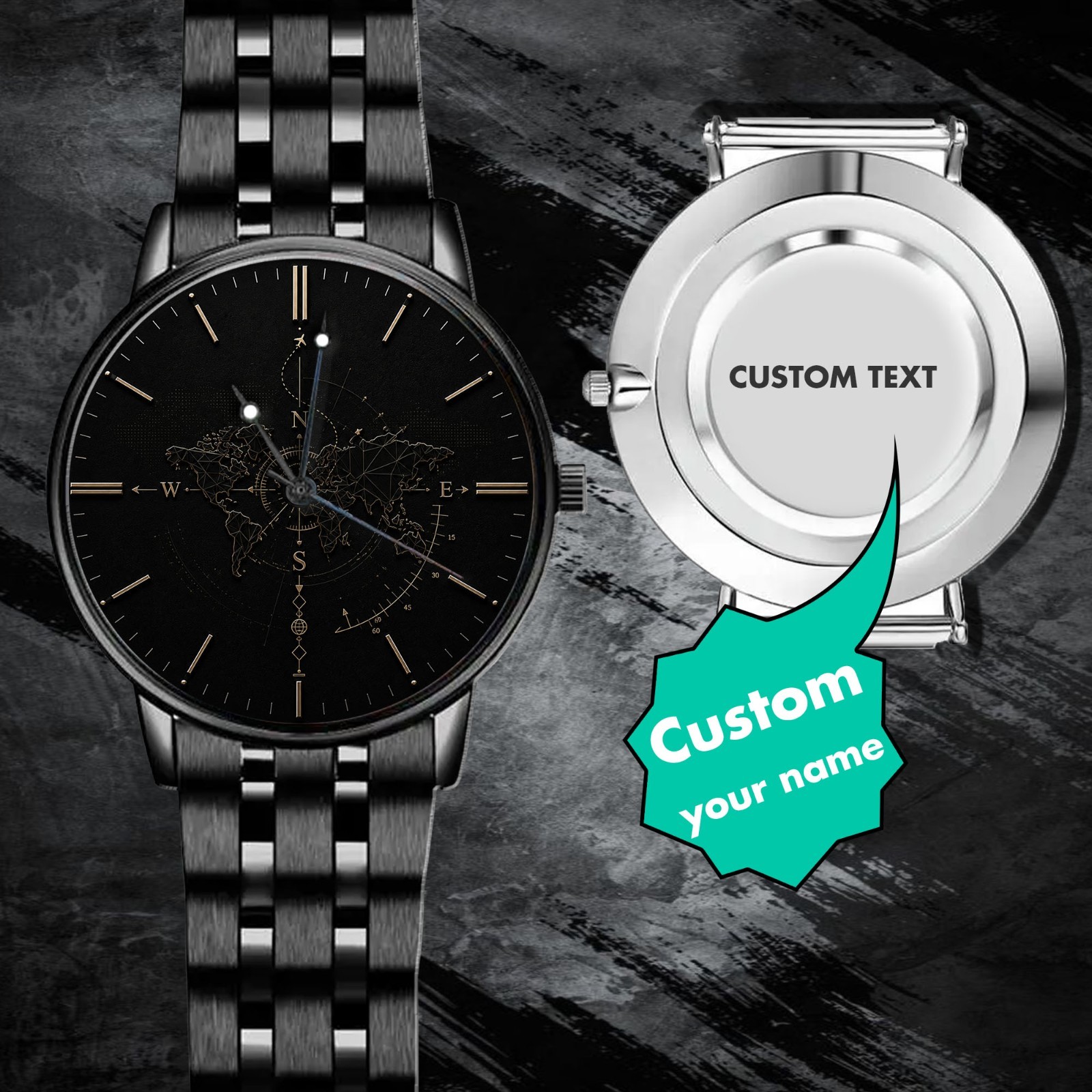 Wristwatch Engraved Compass Watch Personalized Men’s Gift Custom Name Watch