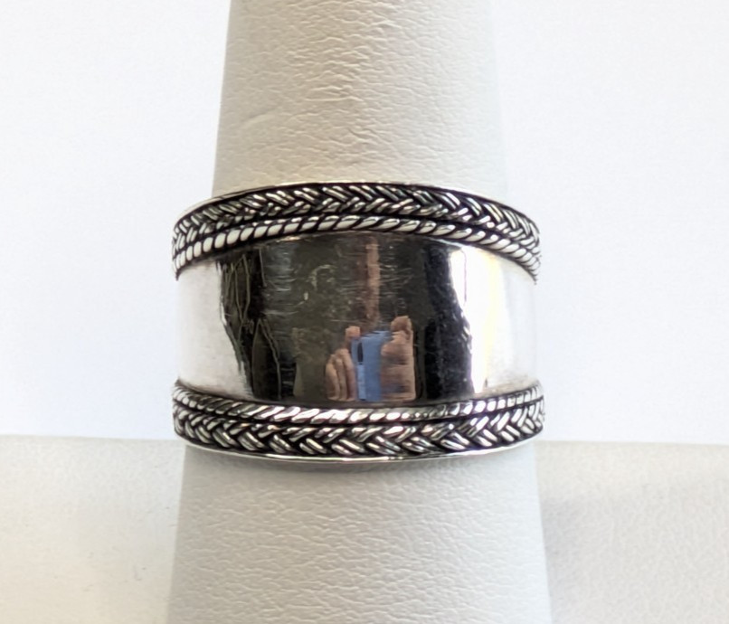 VTG Sterling Silver 925 Polished Braided Rope Edge 5/8″ Wide Sz 9 Band Ring
