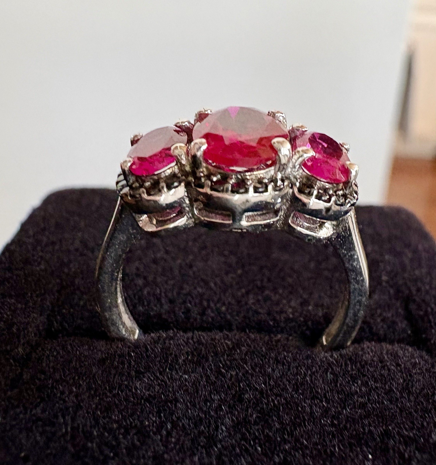 Mahaleo Ruby & Black Spinel Rhodium Plated 925 Ring Enhanced (simulated) Size 6