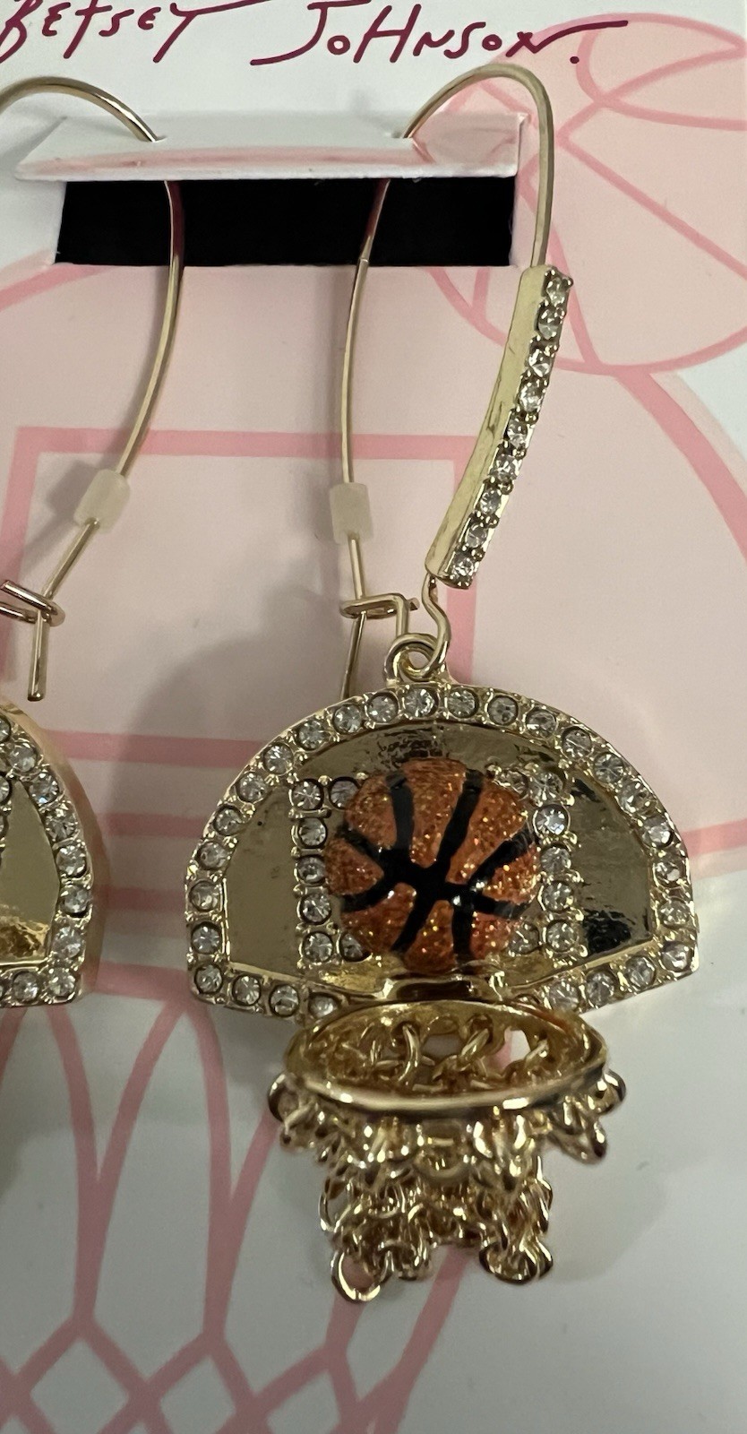 Betsey Johnson Earrings Nothing But Net Basketballs Gold Tone Chains Hooks NWT