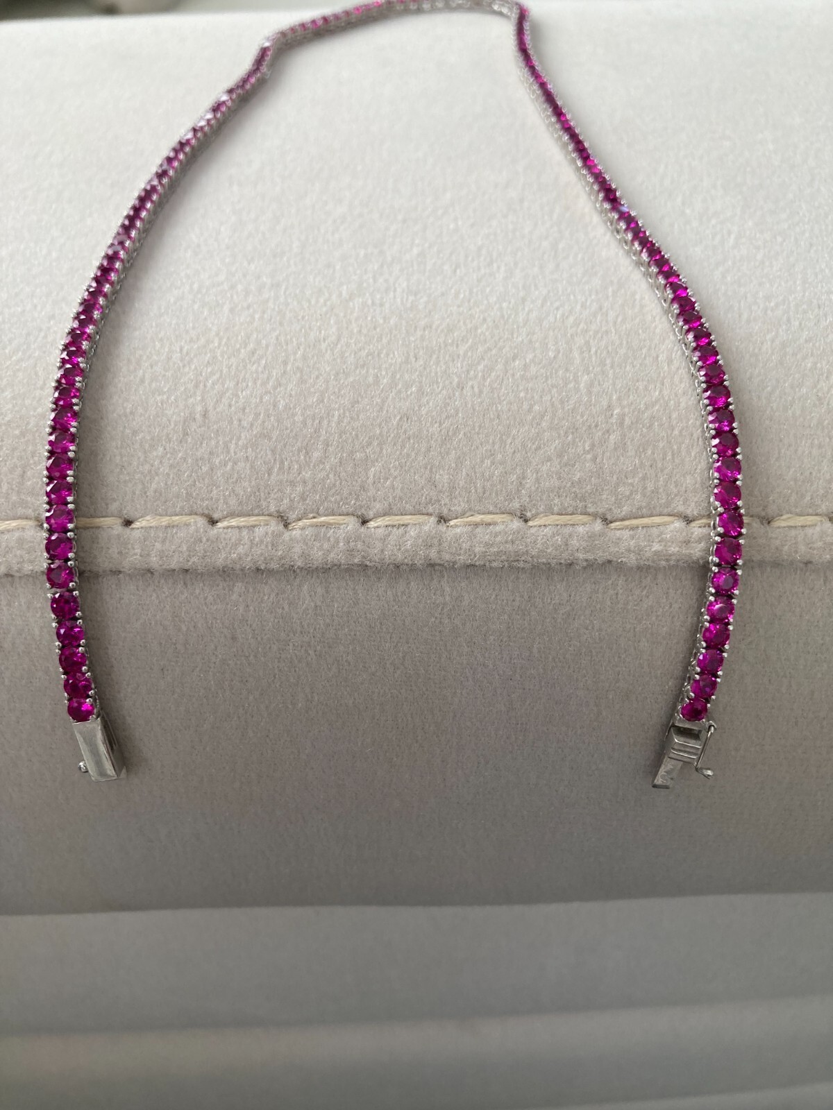 Ruby Tennis Necklace Round Stone Lab Created, 925 Sterling Silver 3,5mm 17.5