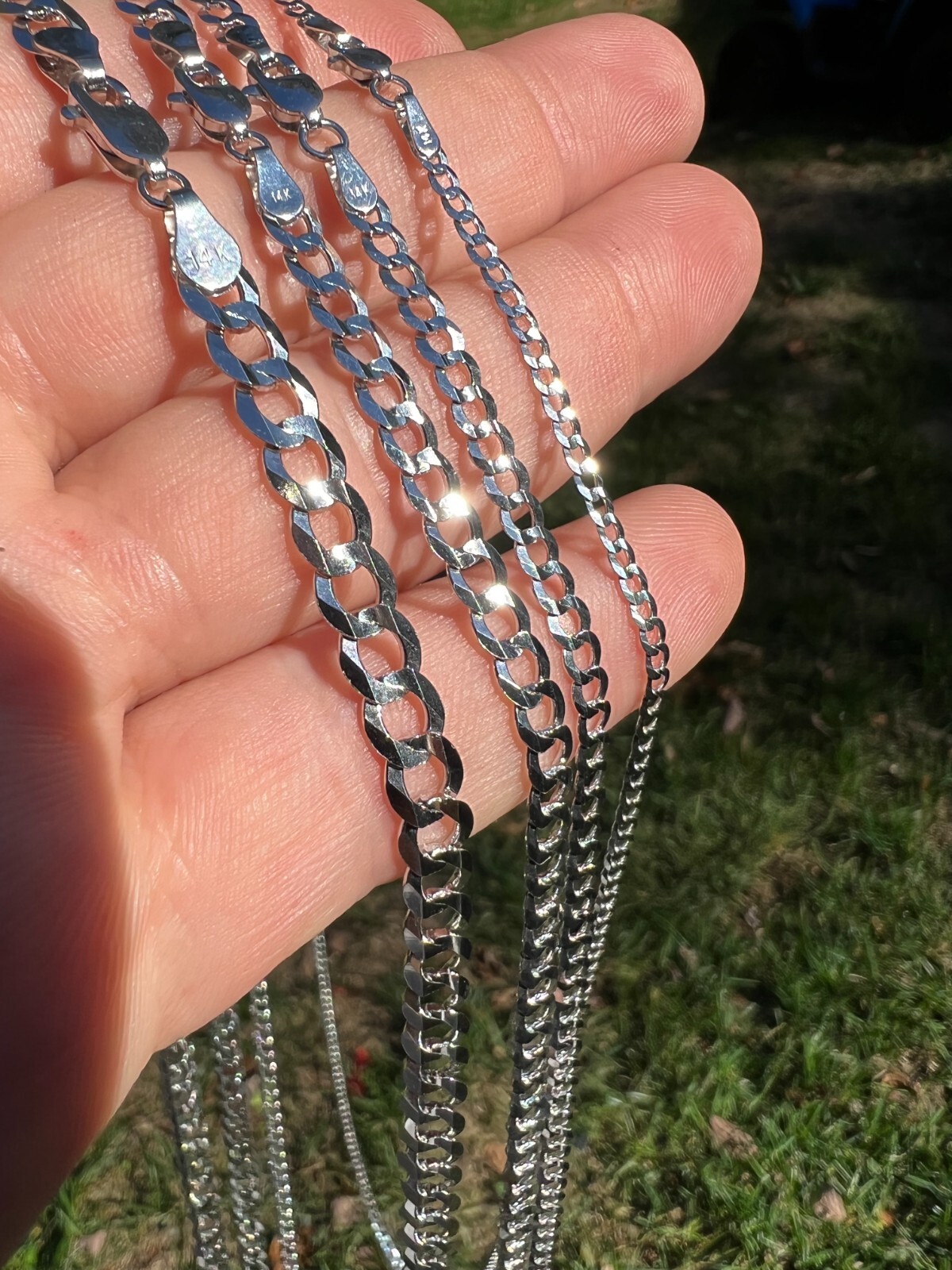 Real Solid 14k White Gold Curb Miami Cuban Link Chain 16-30″ 2.5-5.7mm Necklace