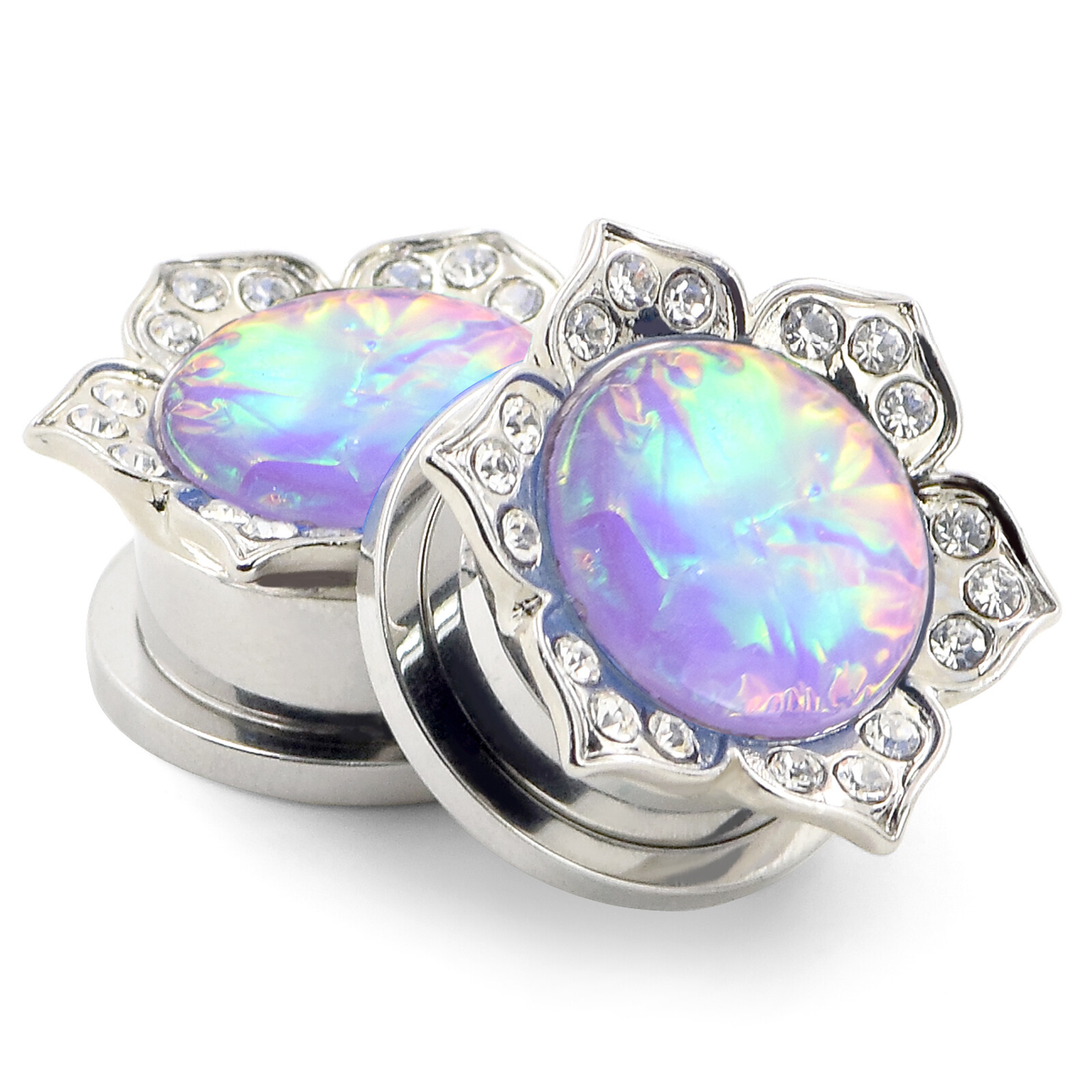 Pair Ear Gauges Stainless Steel Ear Plugs Flesh Tunnels Gem Flower Shell 6-25MM