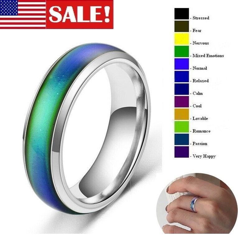 Temperature Changing Mood Ring for Men and Women, Stainless Steel Durable Couple